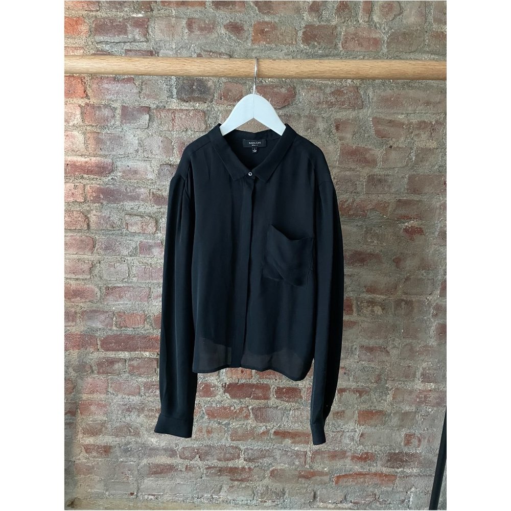 Aritzia Babaton Black Button Down Silk Shirt
